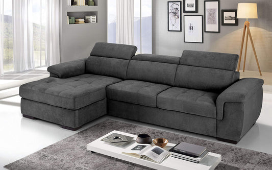 Dafne Italian Design Divano Letto angolare 3 posti con penisola a Sinistra. Tessuto Fumo (cm. 287 x 176 x 96h)