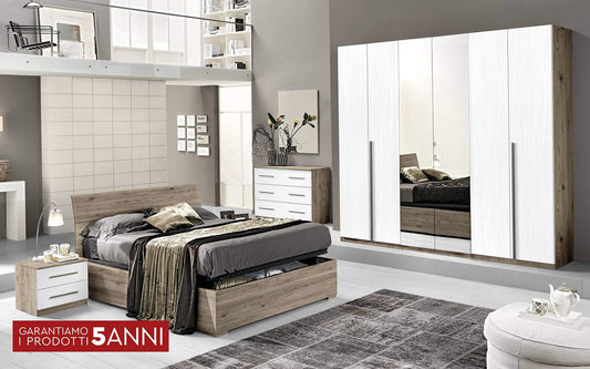 Dafne Italian Design Camera Completa - Effetto Quercia Tartufo, Bianco larice (cm. 274 x 60 x 250 cm)
