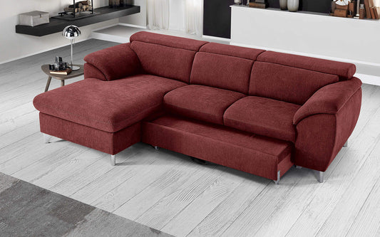Dafne Italian Design Divano Letto angolare 3 posti con penisola a Sinistra. Tessuto Romeo Rosso (cm. 269 x 175 x 94h)