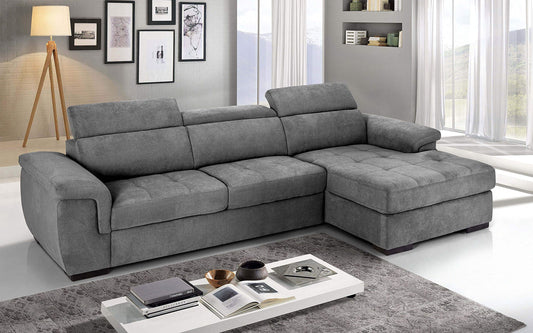 Dafne Italian Design Divano Letto angolare 3 posti con penisola a Destra. Tessuto Romeo Silver (cm. 287 x 176 x 96h)