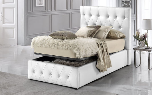 Dafne Italian Design - Letto singolo con contenitore, Similpelle bianco, Dimensioni: cm. 99 x 212 x 117 H