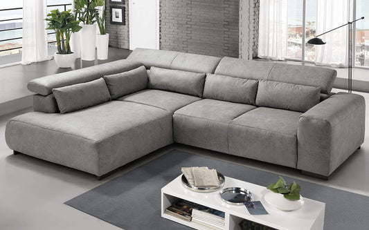 Dafne Italian Design Divano angolare 3 posti con penisola a Sinistra. Tessuto Fuego Grey (cm. 309 x 225 x 70h)