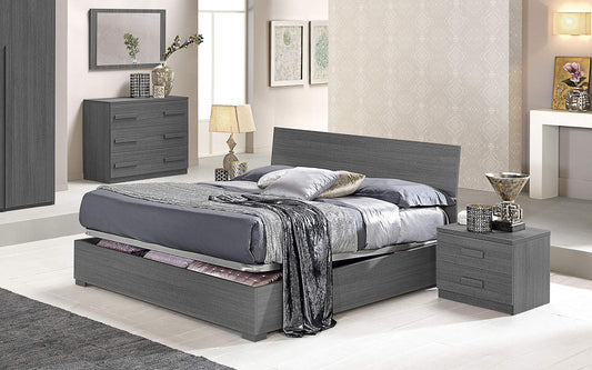 Dafne Italian Design Letto matrimoniale con contenitore in legno, rete ortopedica a doghe - 169 x 203 x 94h.