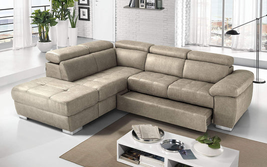Dafne Italian Design Divano Letto angolare 3 posti con penisola a Sinistra. Tessuto Tay Tay Sand (cm. 285 x 245 x 97h)