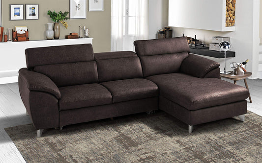 Dafne Italian Design Divano Letto angolare 3 posti con penisola a Destra. Tessuto Tay Tay Ebony (cm. 269 x 175 x 94h)