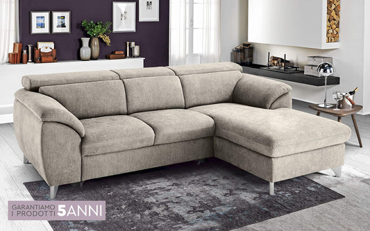 Dafnedesign.com - Divano letto angolare 3 posti letto con chaise a destra - colore: ecr� - materiale: tessuto - cm. 269 x 175 x 94h