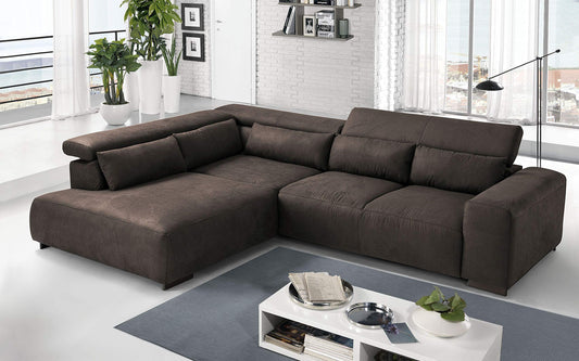 Dafne Italian Design Divano angolare 3 posti con penisola a Sinistra. Tessuto Terra (cm. 309 x 225 x 70h)
