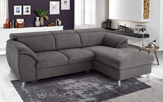 Dafne Italian Design Divano Letto angolare 3 posti con penisola a Destra. Tessuto Romeo Grigio Londra (cm. 269 x 175 x 94h)