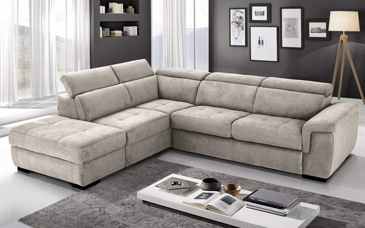 Dafne Italian Design Divano Letto angolare 3 posti con penisola a Sinistra. Tessuto Romeo Ecru (cm. 282 x 242 x 96h)