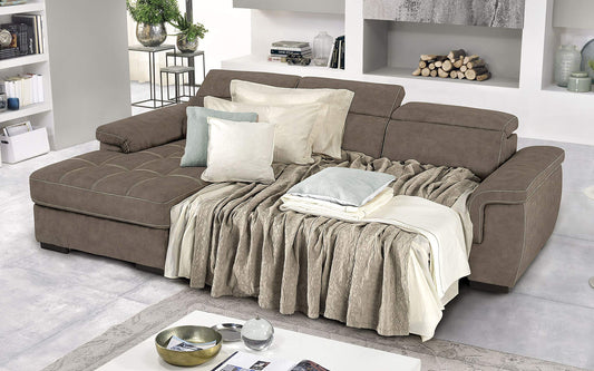 Dafne Italian Design Divano Letto angolare 3 posti con penisola a Sinistra. Similpelle Effetto Nabuk Elephant (cm. 287 x 176 x 96h)