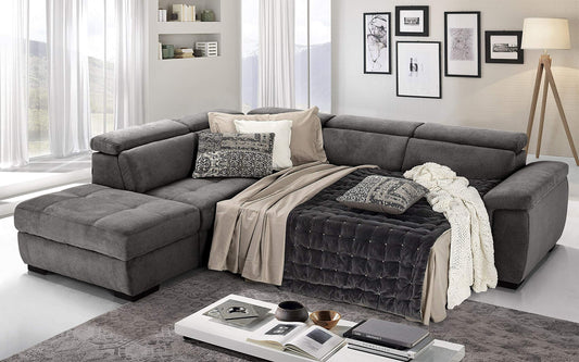 Dafne Italian Design Divano Letto angolare 3 posti con penisola a Sinistra. Tessuto Romeo Grigio Londra (cm. 282 x 242 x 96h)
