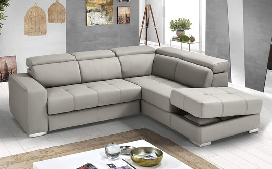 Dafne Italian Design Divano Letto angolare 3 posti con penisola a Destra. Similpelle Light Grey (cm. 266 x 230 x 94h)