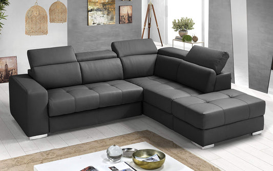 Dafne Italian Design Divano Letto angolare 3 posti con penisola a Destra. Similpelle Grey (cm. 266 x 230 x 94h)
