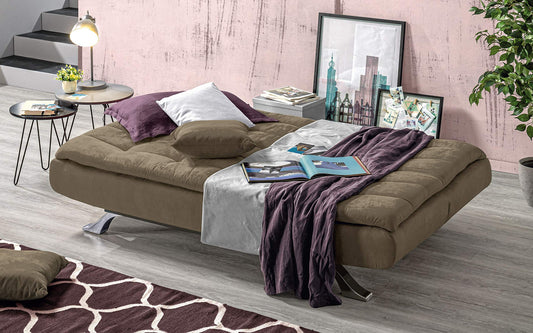 Divano 3 posti in tessuto lavabile marrone - 192 x 96 x 90 cm. trasformabile in letto una piazza e mezza