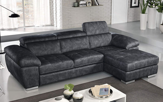 Dafne Italian Design Divano Letto angolare 3 posti con penisola a Destra. Similpelle Effetto Nabuk Grafite (cm. 265 x 182 x 97h)