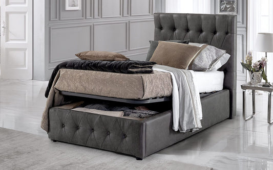 Dafne Italian Design - Letto singolo con contenitore, Similpelle grigio, Dimensioni: cm. 99 x 212 x 117 H
