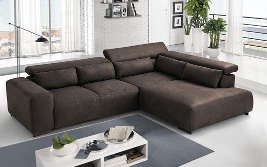 Dafne Italian Design Divano angolare 3 posti con penisola a Destra. Tessuto Terra (cm. 309 x 225 x 70h)