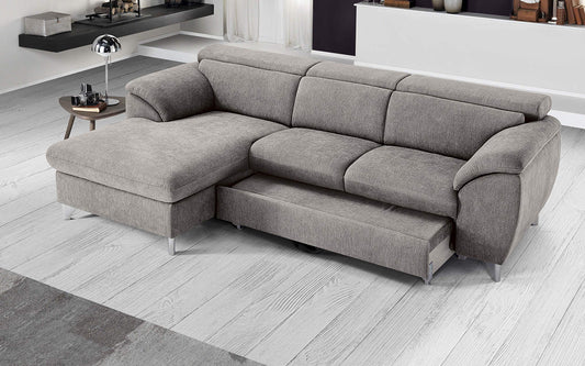 Dafne Italian Design Divano Letto angolare 3 posti con penisola a Sinistra. Tessuto Romeo Platino (cm. 269 x 175 x 94h)