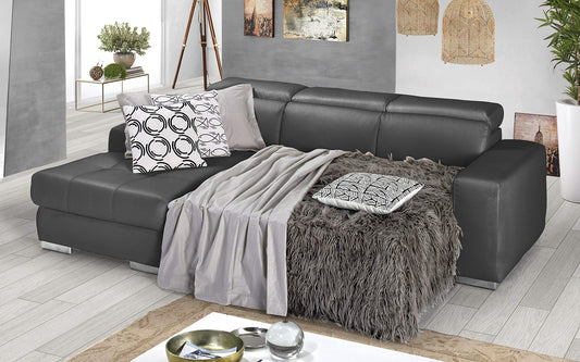 Dafne Italian Design Divano Letto angolare 3 posti con penisola a Sinistra. Similpelle Grey (cm. 259 x 178 x 94h)