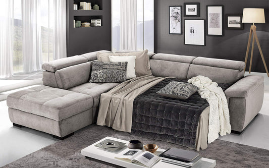 Dafne Italian Design Divano Letto angolare 3 posti con penisola a Sinistra. Tessuto Romeo Perla (cm. 282 x 242 x 96h)