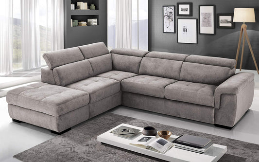 Dafne Italian Design Divano Letto angolare 3 posti con penisola a Sinistra. Tessuto Romeo Platino (cm. 282 x 242 x 96h)