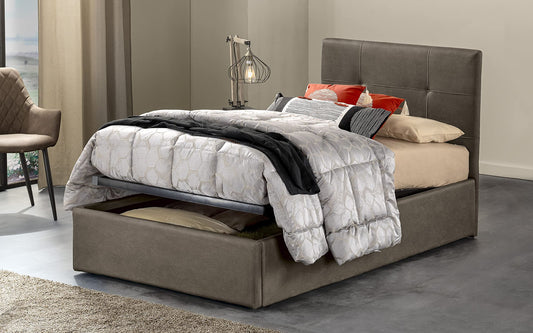 Dafne Italian Design - Letto singolo con contenitore, Similpelle effetto nabuk elephant, Dimensioni: cm. 90 x 205 x 110 H