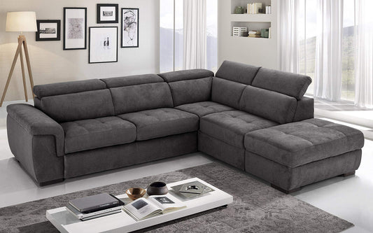 Dafne Italian Design Divano Letto angolare 3 posti con penisola a Destra. Tessuto Romeo Fumo (cm. 282 x 242 x 96h)