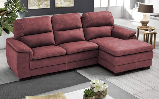 Dafne Italian Design Divano angolare 3 posti con penisola a Destra. Similpelle Effetto Nabuk Bordeaux (cm. 275 x 158 x 94h)