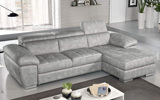 Dafne Italian Design Divano Letto angolare 3 posti con penisola a Destra. Similpelle Effetto Nabuk Ash (cm. 265 x 182 x 97h)