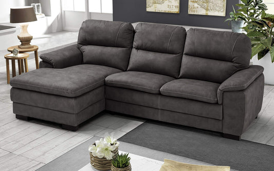 Dafne Italian Design Divano angolare 3 posti con penisola a Sinistra. Similpelle Effetto Nabuk Marrone Scuro (cm. 275 x 158 x 94h)
