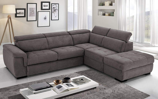 Dafne Italian Design Divano Letto angolare 3 posti con penisola a Destra. Tessuto Romeo Nocciola (cm. 282 x 242 x 96h)