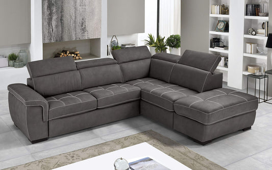Dafne Italian Design Divano Letto angolare 3 posti con penisola a Destra. Similpelle Effetto Nabuk Granit Grey (cm. 282 x 242 x 96h)