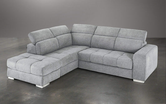 Dafne Italian Design Divano Letto angolare 3 posti con penisola a Sinistra. Tessuto Romeo Light Grey (cm. 266 x 230 x 94h)