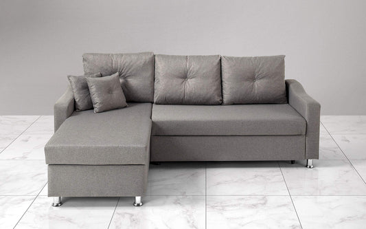 Dafne Italian Design Divano Letto angolare 2 posti con penisola a Sinistra. Tessuto oyem Cachi (cm. 231 x 154 x 90h)