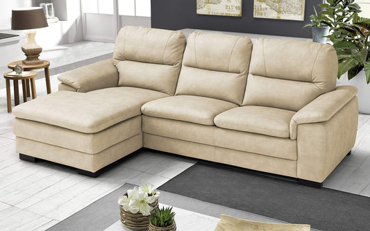 Dafne Italian Design Divano angolare 3 posti con penisola a Sinistra. Similpelle Effetto Nabuk Light Camel (cm. 275 x 158 x 94h)