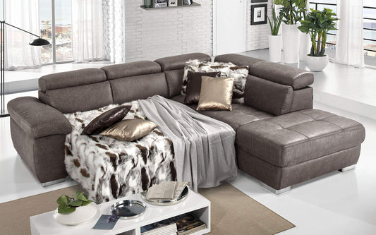 Dafne Italian Design Divano Letto angolare 3 posti con penisola a Destra. Tessuto Tay Tay Elephant (cm. 285 x 245 x 97h)