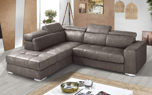 Dafne Italian Design Divano Letto angolare 3 posti con penisola a Sinistra. Tessuto Tay Tay Elephant (cm. 266 x 230 x 94h)