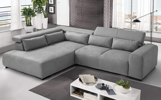 Dafne Italian Design Divano angolare 3 posti con penisola a Sinistra. Tessuto Silver (cm. 309 x 225 x 70h)