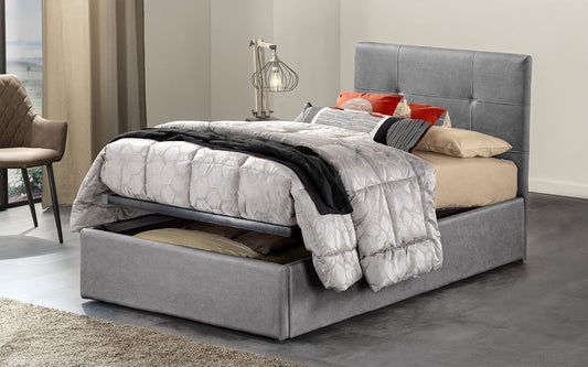 Dafne Italian Design - Letto singolo con contenitore, Similpelle effetto nabuk ash, Dimensioni: cm. 90 x 205 x 110 H