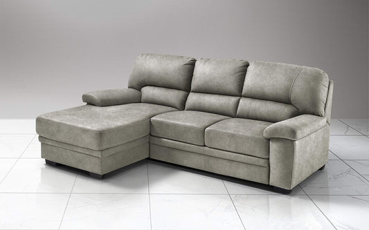 Dafne Italian Design Divano Letto angolare 2 posti con penisola a Sinistra. Similpelle Effetto Nabuk Light Grey (cm. 252 x 160 x 92h)