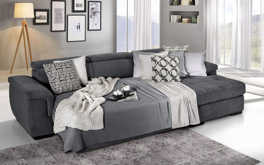 Dafne Italian Design Divano Letto angolare 3 posti con penisola a Destra. Tessuto Antracite (cm. 287 x 176 x 96h)