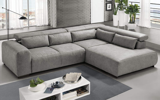 Dafne Italian Design Divano angolare 3 posti con penisola a Destra. Tessuto Fuego Grey (cm. 309 x 225 x 70h)