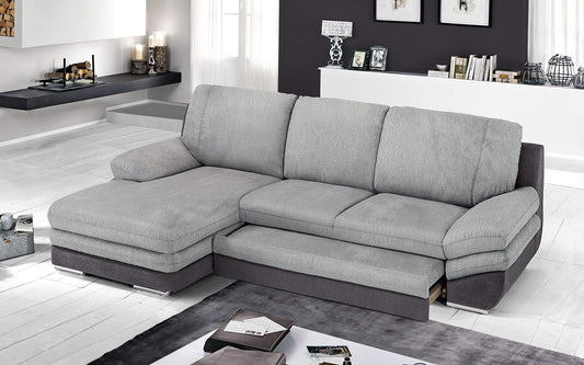 Dafne Italian Design Divano Letto angolare 2 posti con penisola a Sinistra. Tessuto Antracite, Silver (cm. 271 x 166 x 91h)