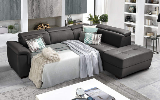 Dafne Italian Design Divano Letto angolare 3 posti con penisola a Destra. Similpelle Mouse (cm. 287 x 245 x 98h)
