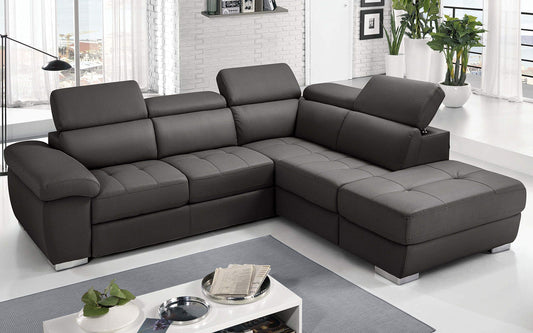 Dafne Italian Design Divano Letto angolare 3 posti con penisola a Destra. Similpelle Mouse (cm. 285 x 245 x 97h)