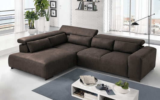 Dafne Italian Design Divano angolare 3 posti con penisola a Sinistra. Tessuto Terra (cm. 309 x 225 x 70h)