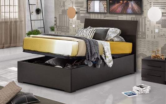 Dafne Italian Design Letto una piazza e mezza contenitore nero, rete ortopedica a doghe in legno cm. 133 x 209 x 100 cm.