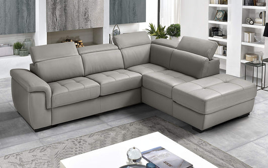 Dafne Italian Design Divano Letto angolare 3 posti con penisola a Destra. Similpelle Light Grey (cm. 287 x 245 x 98h)