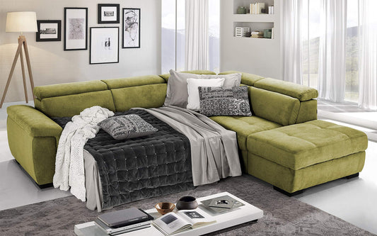 Dafne Italian Design Divano Letto angolare 3 posti con penisola a Destra. Tessuto Romeo Verde Acido (cm. 282 x 242 x 96h)