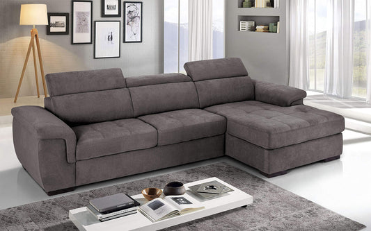 Dafne Italian Design Divano Letto angolare 3 posti con penisola a Destra. Tessuto Romeo Nocciola (cm. 287 x 176 x 96h)